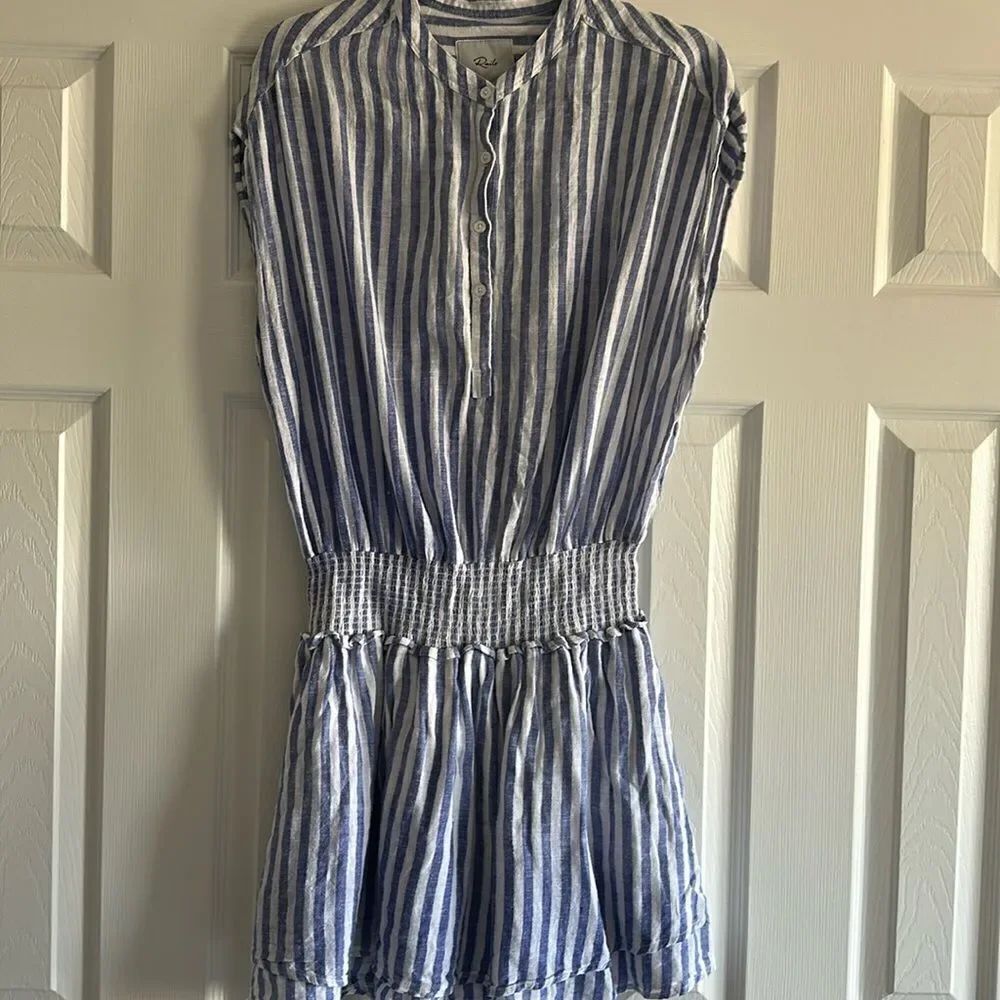 RAILS Women’s Blue & White Linen Striped Button Sleeveless Dress Size L